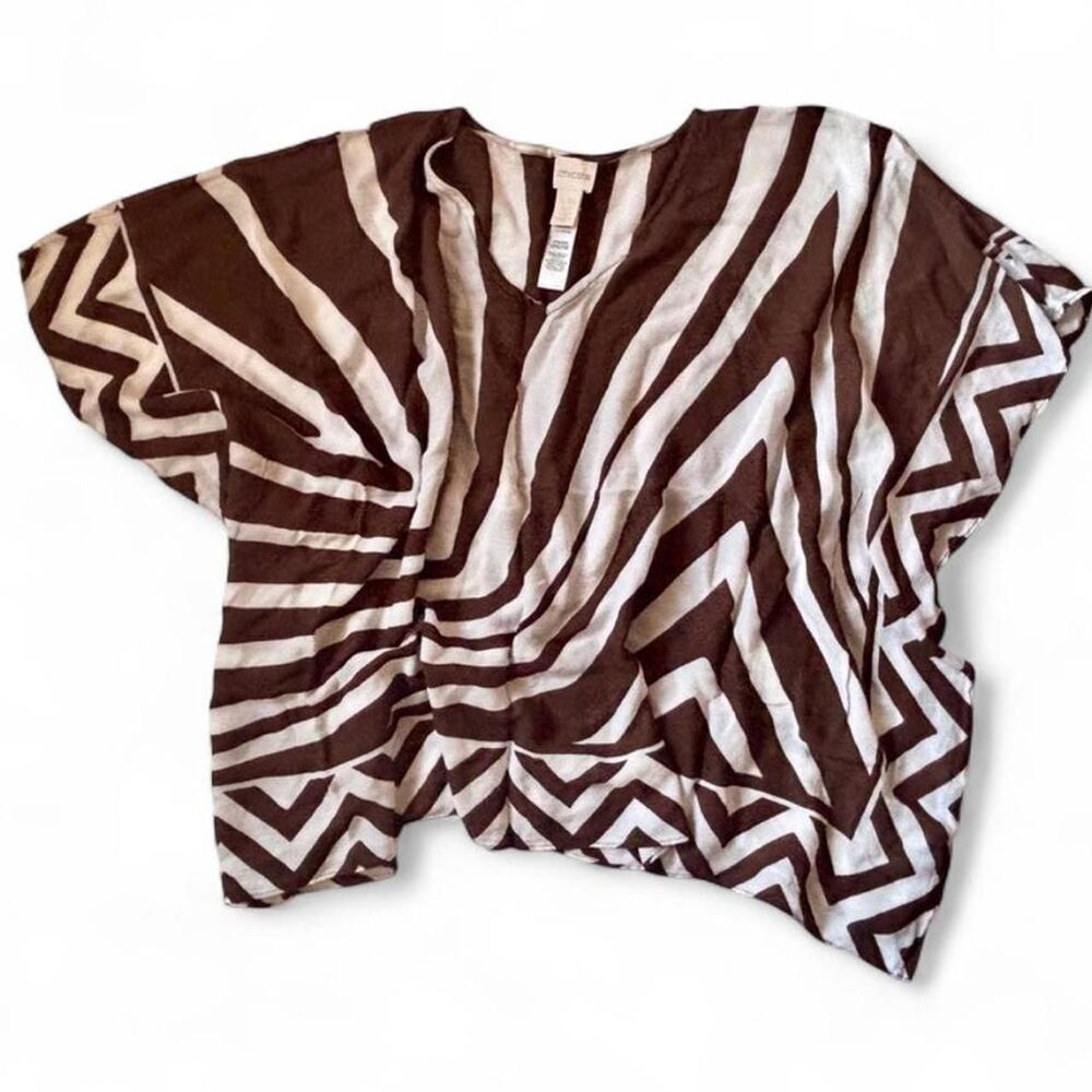 Chicos boho brown and white abstract print flowy blouse